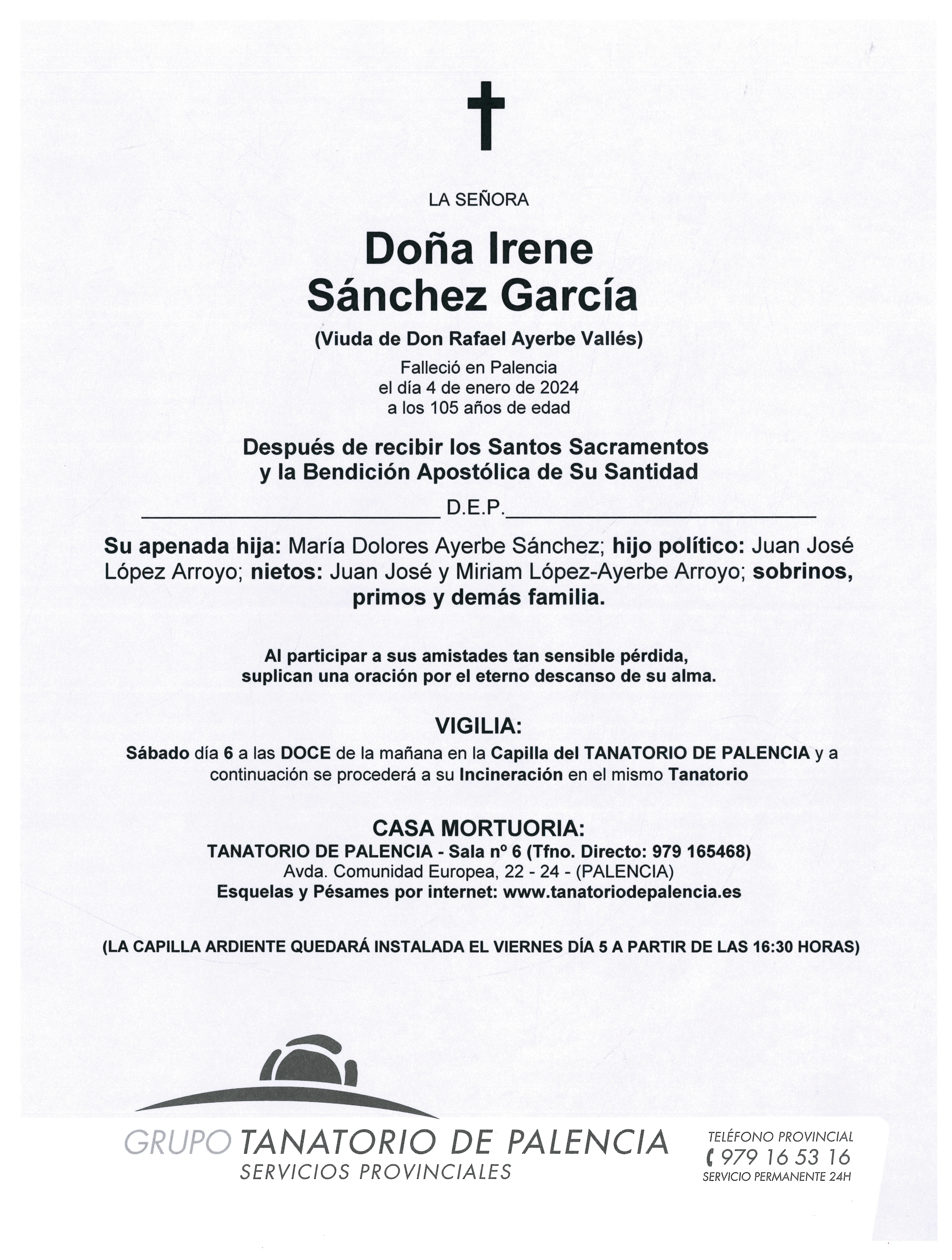 LA SEÑORA DOÑA IRENE SÁNCHEZ GARCÍA